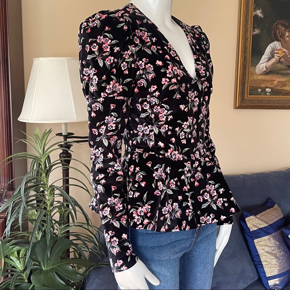 Rebecca Taylor Tilda Floral Velveteen Peplum Top 2
